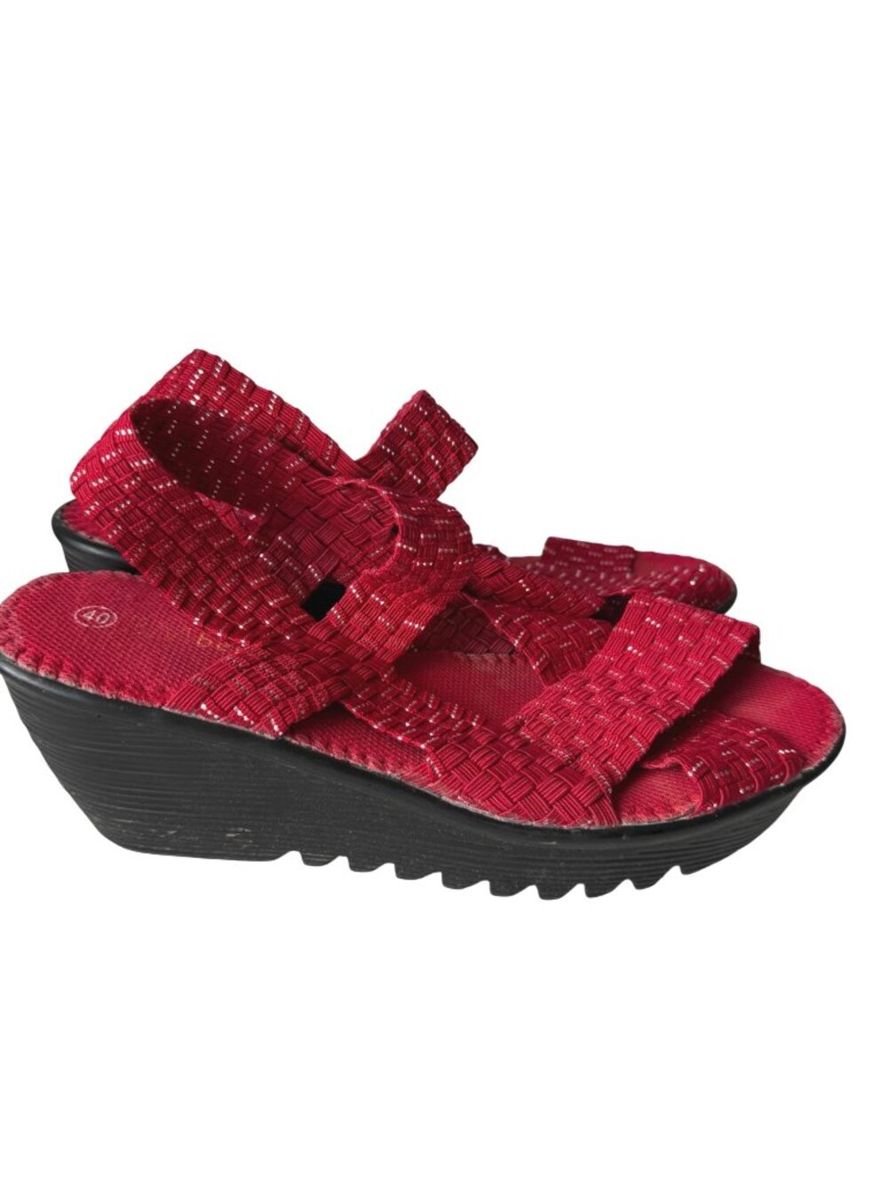 Bernie Mev Women's Wedge Sandals Size 40 US 9.5 Halle Red Woven Comfort Shoes